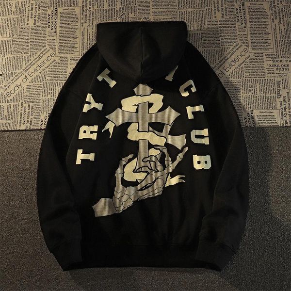 

men's hoodies & sweatshirts hoodie men pull homme plus size dark letter long sleeve punk y2k streetwear hip hop cool harajuku clothing, Black
