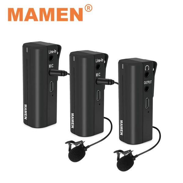 

mamen 2.4ghz wireless lavalier recording microphone built-in battery with transmitter receiver for camera phone vlog interview