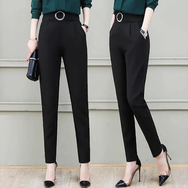 

high waist harem solid womens pant color elastic waisted casual ventilate trousers office female black plus size pencil, Black;white