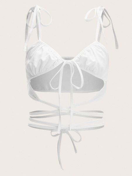 

knot shoulder crisscross tie backless crop cami k3r2#, White