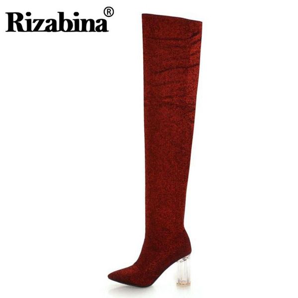 

boots rizabina 4 color women over the knee fashion bling high heels shoes winter warm fur long size 32-43, Black