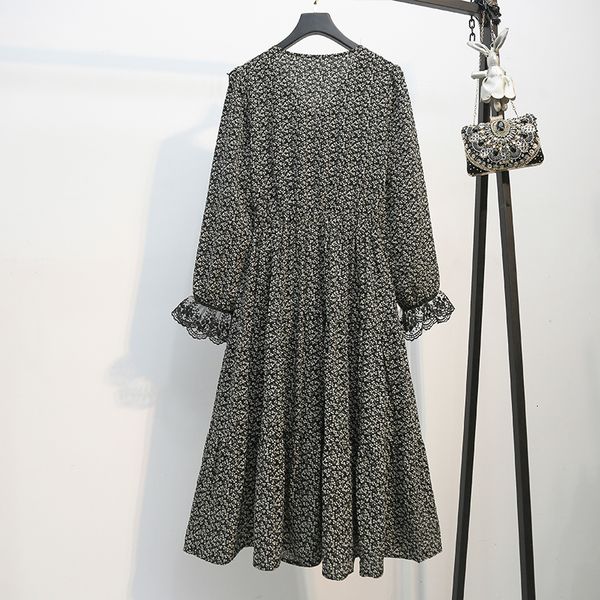 

vintage woman floral printing beach lace dressed in sweet long sleeve beautiful dresses plied 2021 spring plus size -5xl cloth ich9, White