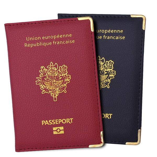 

card holders france simple passport cover leather wallet black women cards case traval accessories covers on the passports for documents, Brown;gray
