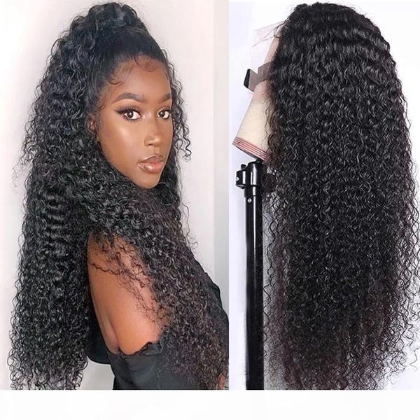 

transparent lace front wigs brazilian kinky curly human hair wigs remy hair 150% glueless 13x4 lace frontal wig with baby, Black;brown