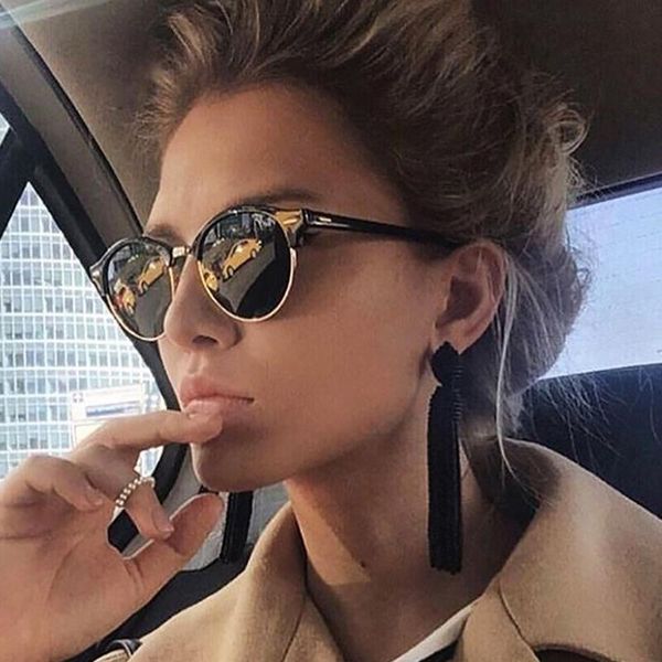 

outdoor eyewear vintage round sunglasses women brand designer retro classic sun glasses female metal half frame ladies black driving