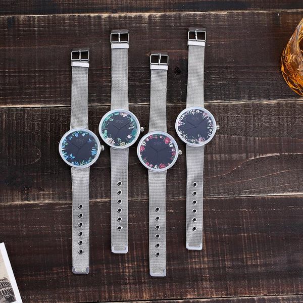 

wristwatches fashion watch alloy mesh belt printed ladies simple, Slivery;brown