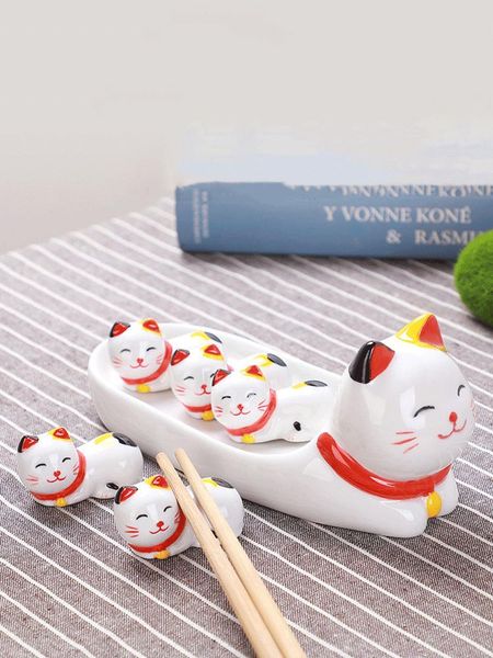 

chopsticks 6pcs/set cat forks holder spoon pillow chopstick rest home decoration