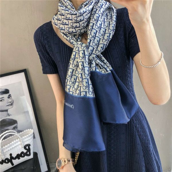 

designer female spring and autumn thin brand super large silk scarf summer sun protection versatile fashion temperament dual, Blue;black