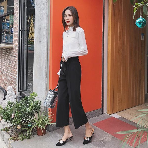 

women's pants & capris fashion wide lege casual summer straight women loose trousers female, Black;white