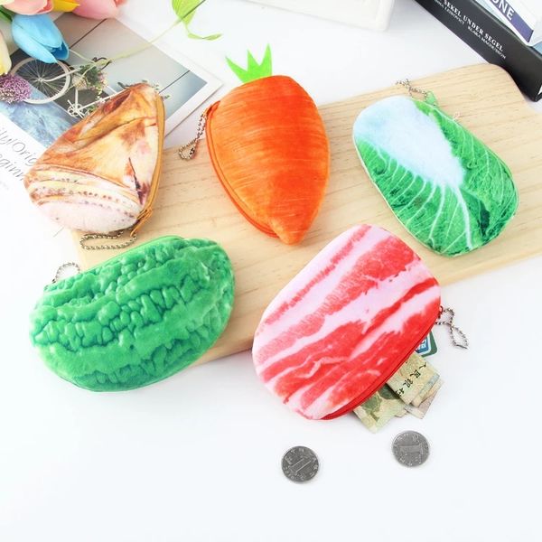 

female plush vegetable coin purse ladies coin purse cute oval zipper key usb cable bag storage bag children girl gift, Red;black