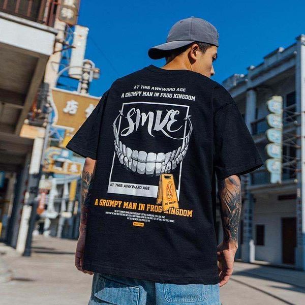 

2021 new men's short-sleeve will see tide hip-hop shirt half bf harajuku five points 39cx, White