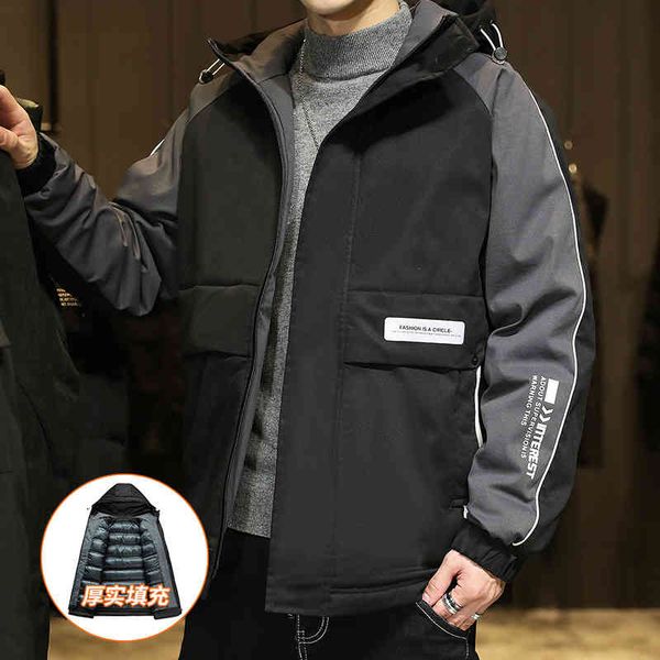 

cotton men's autumn and 2021 new plush thickened down tooling cotton et winter trend, Black