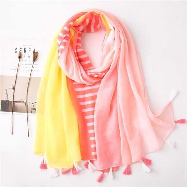 

scarves 2021 est women stripe pattern cotton tassel scarf 10pcs/lot, Blue;gray