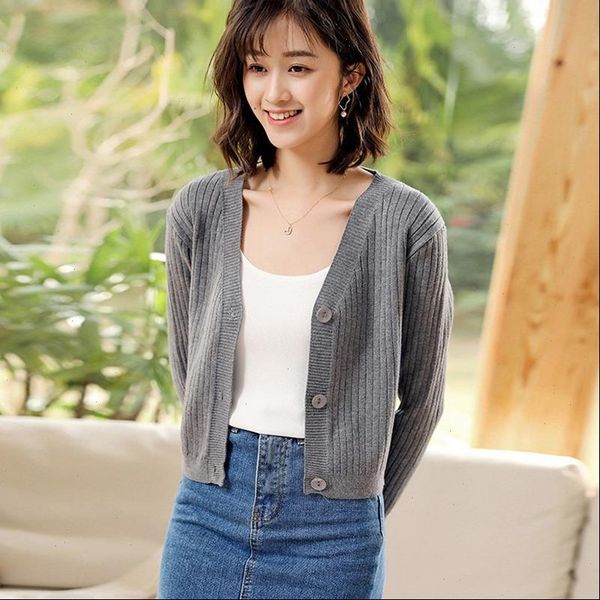 

womens sweater hong kong style retro wild v neck solid color short knit cardigan fashion trend casual jacket, White;black