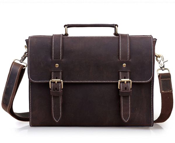 

vintage crazy horse leather messenger bag men genuine leather shoulder bags men crossbody bag tote office bag tote handbag brown, Black;red