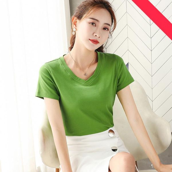 

women's t-shirt mrmt 2021 brand t shirt solid color slim and simple for female short sleeve leisure v collar tshirt, White