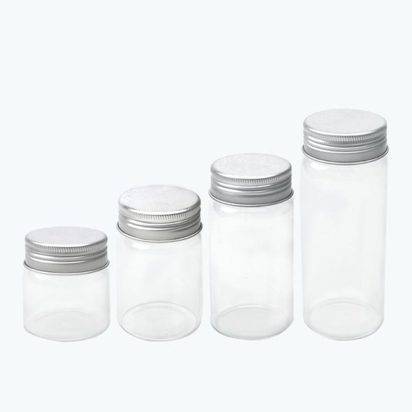 

6pcs 50ml 80ml 100ml 150ml hyaline glass vials with silver aluminum lid gifts crafts cosmetic bottle refillable jars
