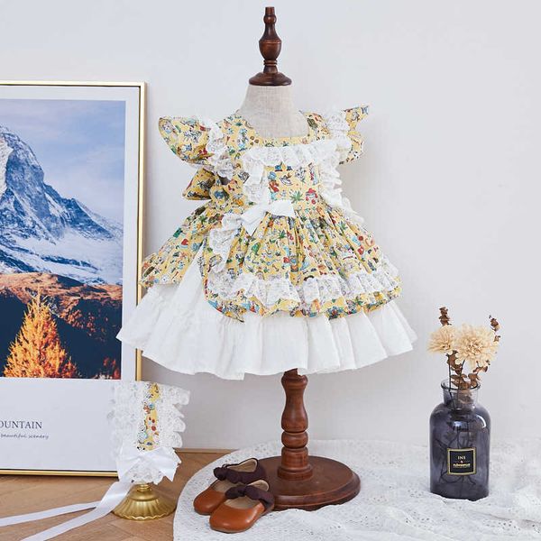 

2pcs baby girls spanish floral dresses girl princess lolita dress infant birthday baptism ball gowns children boutique frocks 210615, Red;yellow