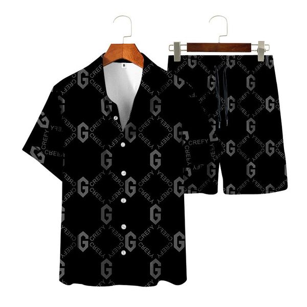 

men's casual shirts sports suit shirt short sleeve + sportswear 2-piece set letter 3d solid color printed, White;black