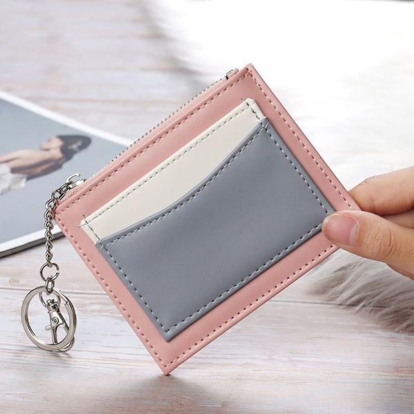 

wallets short wallet women simple small fresh girls clutch fashion patchwork color mini card holder handbag zipper lanyard coin purse, Red;black