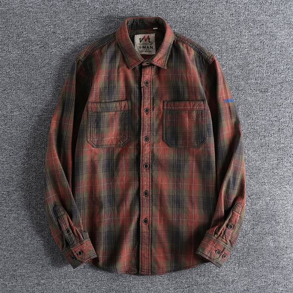

2021 autumn and winter new thick plaid coat american style fashion trend men's work clothes pocket long sleeve shirt 0694 ml8q, White;black