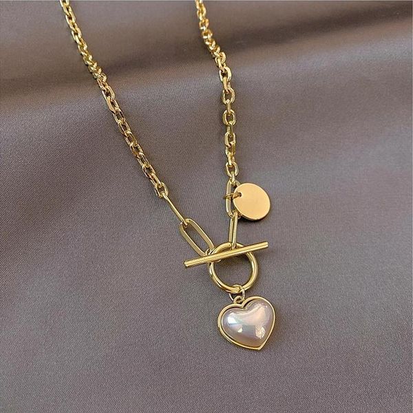 

pendant necklaces titanium steel punk imitation pearl choker necklace collar statement gold color lasso for women jewelry, Silver
