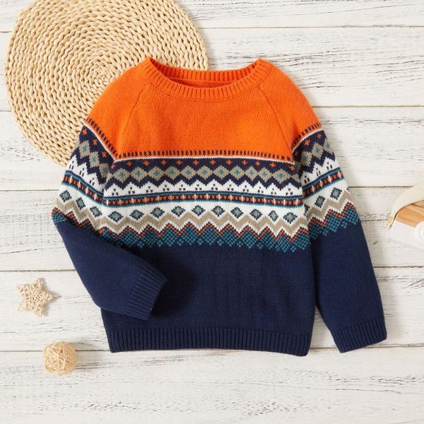 

pullover patpat toddler girl/boy exotic boho colorblock knit sweater, Blue