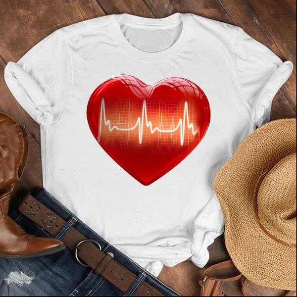 

love women t shirts heart shape print shirt short sleeve o neck loose tshirt tee female camisetas mujer, White