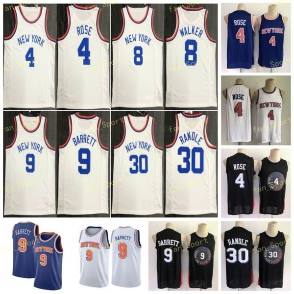 

75th city earned edition rj r.j. 9 barrett basketball jerseys 8 walker derrick 4 rose julius 30 randle men stitched size s-3xl, Black