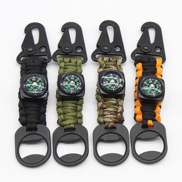 

multi-function wilderness survival woven paracord keychain compass bottle opener key ring wholesale, Silver