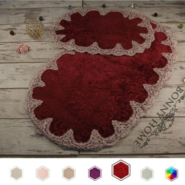 

bath mats bonny home plush lux oval burgundy 2 pieces lacy mat set non slip luxury shower toilet bathroom rug