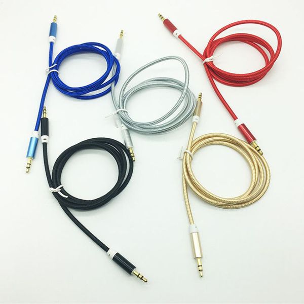 1M 3FT Geflochtenes AUX-Audiokabel aus gewebtem Stoff 3,5-mm-Metallkopfkabel Stecker-Stecker-Stereo-Verlängerungsleitung für Autotelefonlautsprecher