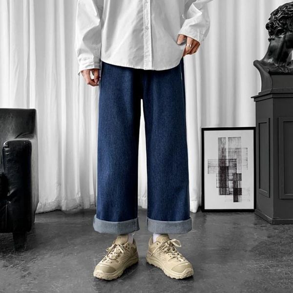 

men's jeans straight loose casual denim pants plus size mens baggy cowboy trousers wide leg slacks men clothing, Blue