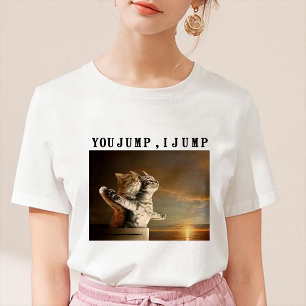 

summer spoof titanic cat womens t shirts printed harajuku aesthetics tee hipster thin section, White