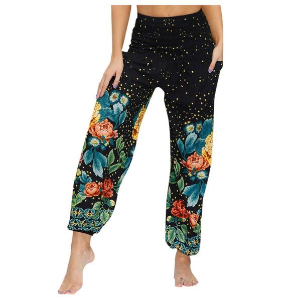 

yoga outfit women pants summer casual flower print loose hippy wide-leg bohemian stretchy athletic exercise d25#