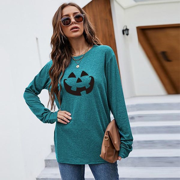 

women's t-shirt long-sleeved with halloween theme print pattern tee, White