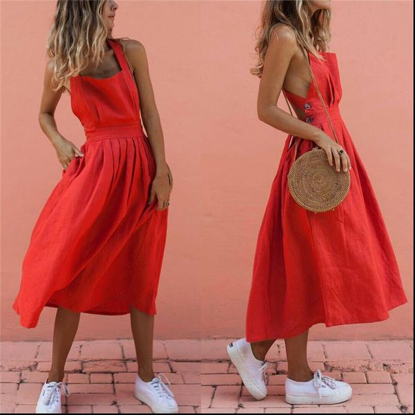 

women summer boho strappy long maxi dress backless party red dress beachwear sundress vestido mujer, Black;gray