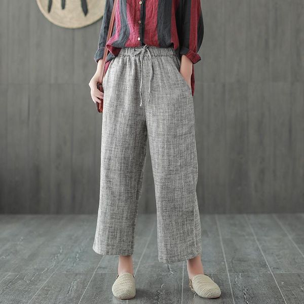 

women's pants & capris autumn women fashion casual trousers elastic waist bowtie pocket blended female retro 2021, Black;white