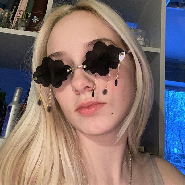 

fashion irregular cloud shape tassel rimless sunglasses women multicolor shades party decoration glasses designer eyewear, White;black