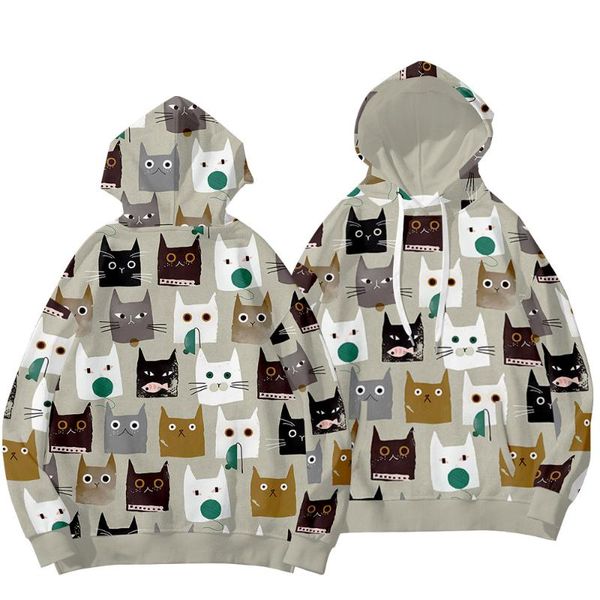 

men's hoodies & sweatshirts cartoon cat printed autumn spring pullovers harajuku hoodie sweatshirt couple men women streetwear oversize, Black