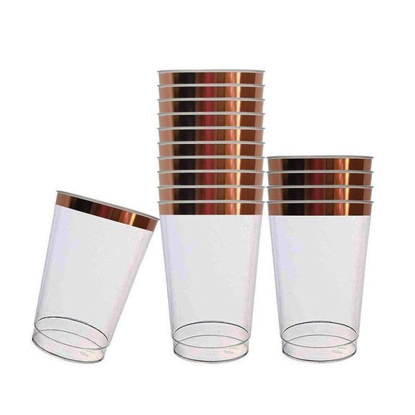 

disposable dinnerware 25pcs 12oz rose gold plastic cup transparent tumblers weddings party beverage water cups utensils decorative