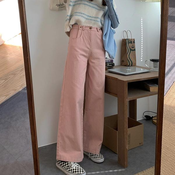 

high waist wide leg pants women loose solid color straight casual trousers plus size female pantalones vaqueros mujer, Black;white