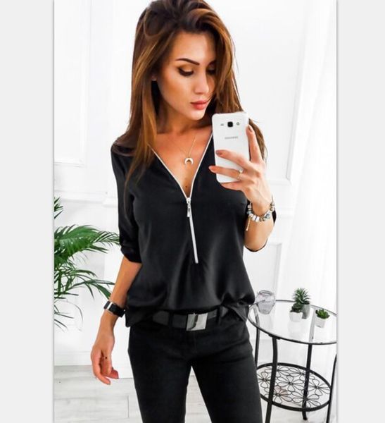 

2021 fashion street wear short-sleeved shirt women's taste personalized sleeve 0gjn, White