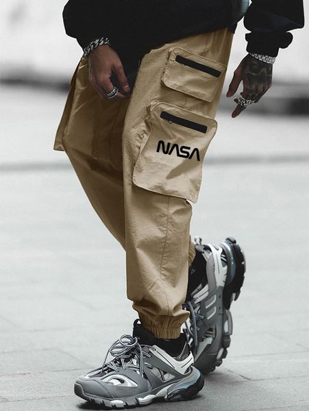 

men letter graphic zip pocket cargo pants k3nu#, Black