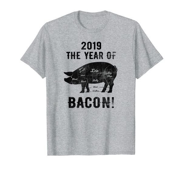 

2019 year of the pig bacon funny new years tshirt, White;black