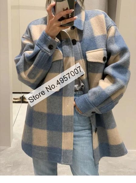 

women's jackets ladies wool blend woolen lapel contrast plaid jacket outerwear top, Black;brown