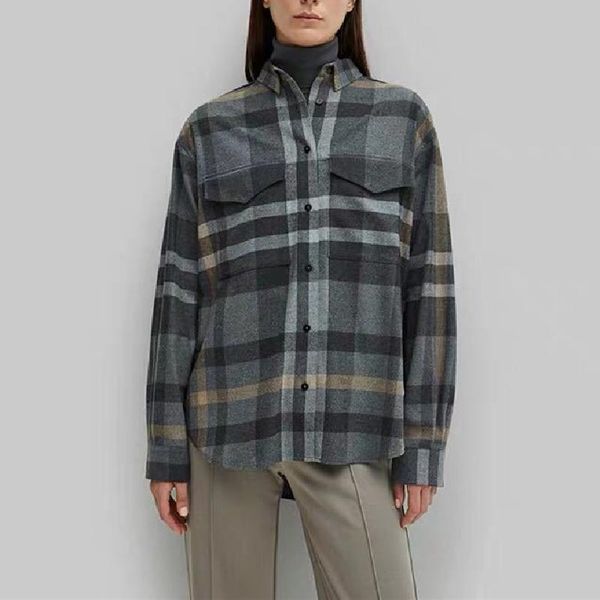 

women's blouses & shirts women plaid shirt long-sleeved turn-down collar lady casual loose blouse female 2021 spring autumn, White