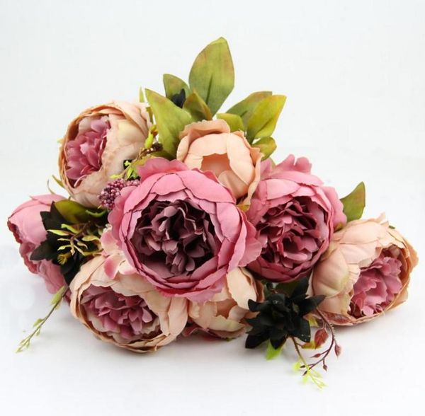 

wholesale 2 pc/lot hight quality silk flower 1 bouquet artificial flowers fall vivid peony fake leaf wedding home decoration