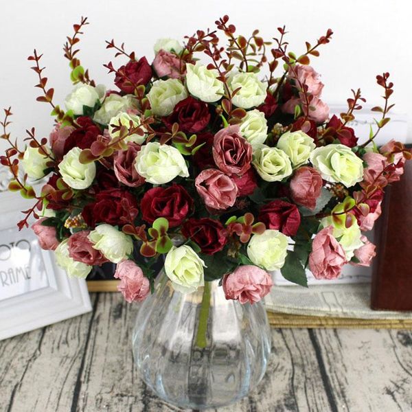 

1 bouquet 21 heads concise artificial rose silk flower leaf for wedding party home garden decoration fake flowers