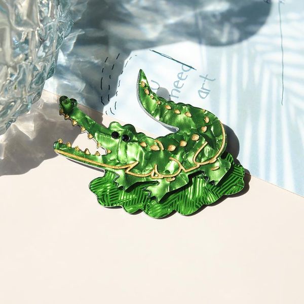

pins, brooches acrylic cute crocodile pins for women vivid animal brooch acetate fiber halloween christmas party gifts costume jewelry, Gray
